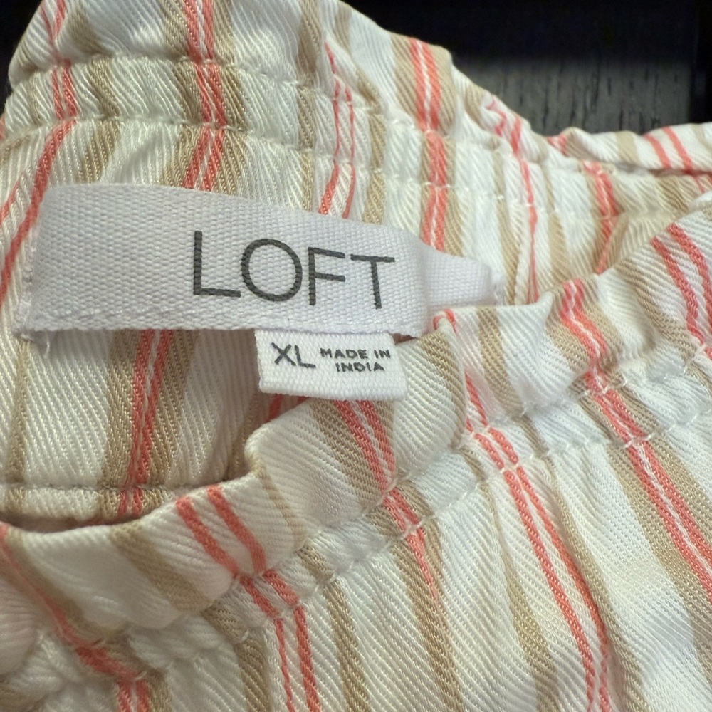 LOFT Drawstring Coral and Cream Striped Shorts - Picture 3 of 4